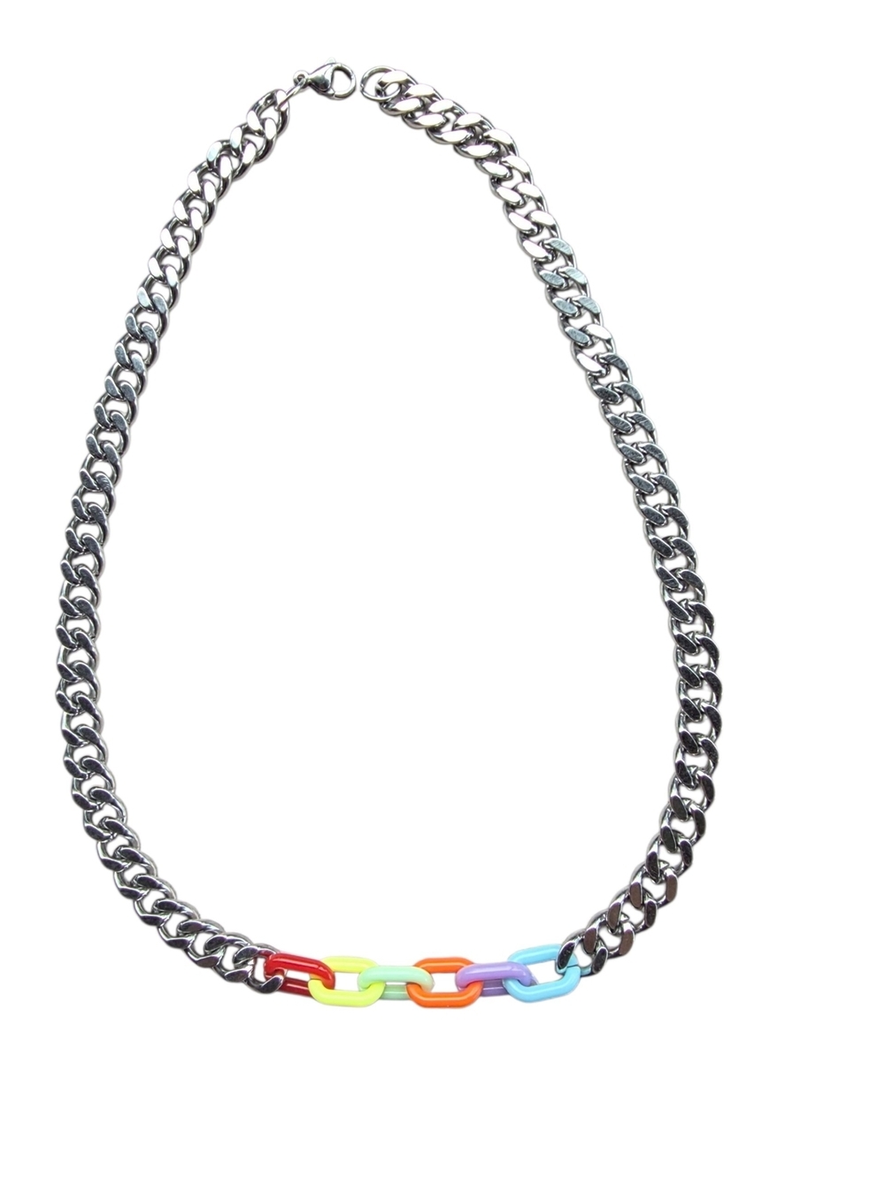 New Stainless Steel Necklace with Rainbow Link Accent